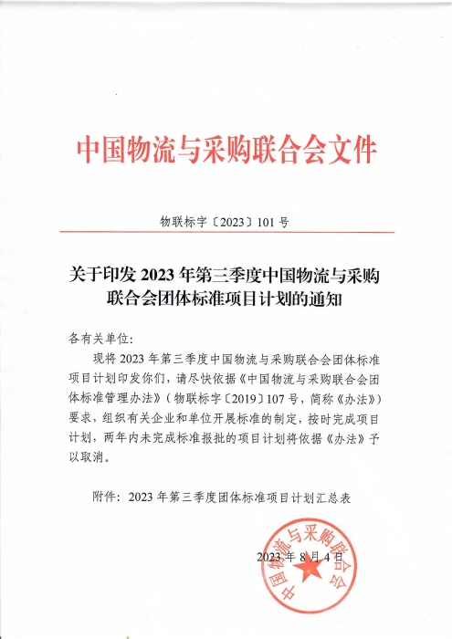 关于印发2023年第三季度米兰体育登录团体标准项目计划的通知_00